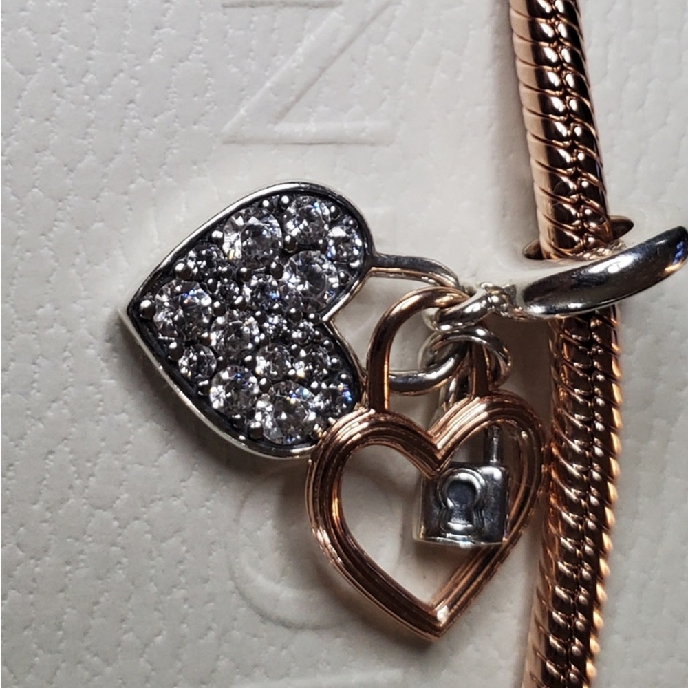 Authentic Pandora Heart Padlock Double Dangle Charm - Picture 5 of 8
